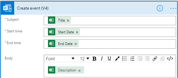 Creating Outlook Events from a OneDrive Excel spreadsheet