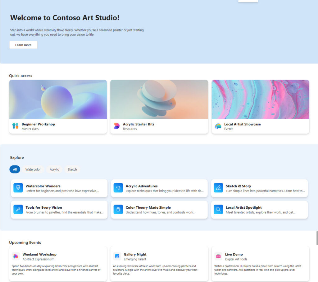 Hub landing page